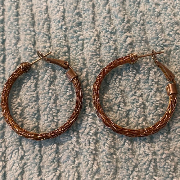 Costume Brass Color Hoop Post Earrings (FE) - Picture 4 of 4